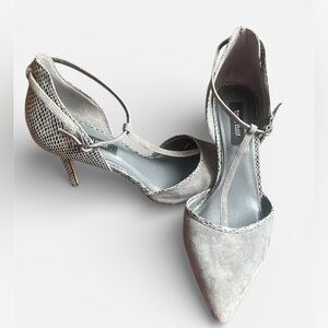 White House Black Market Grey T Strap Pumps Heels
